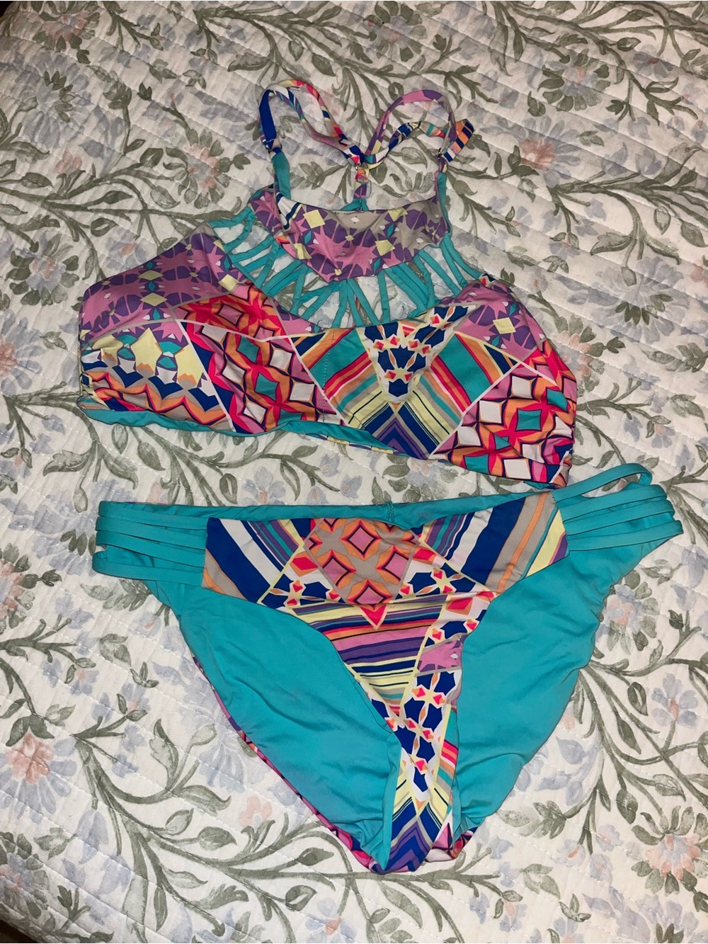 TiniBikini Turquoise Multicolor Patterned Women’s Bikini Set